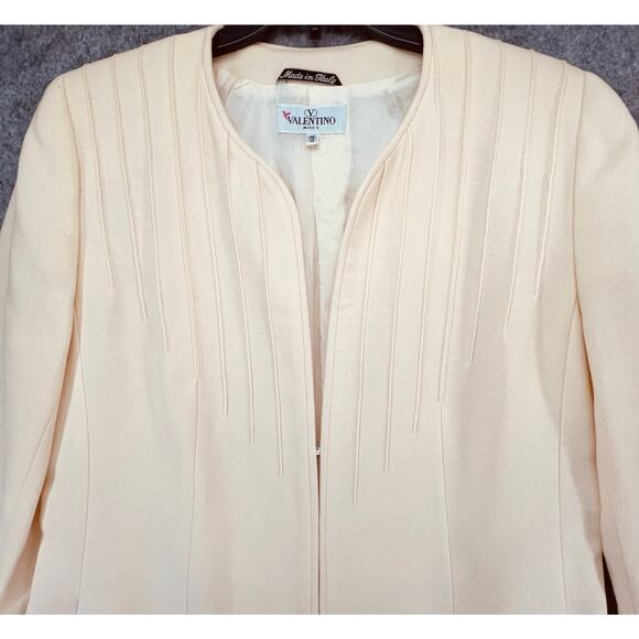 Vintage Valentino Miss V Coat Womens 12 /46 Cream Pleated Front Pockets Timeless - Picture 4 of 16